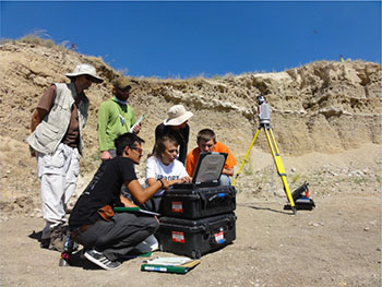 Indiana University Geologic Field Station students operate a terrestrial laser scanner (TLS)