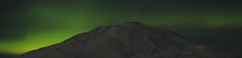 Aurora over Mount Erebus