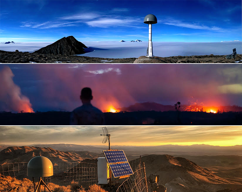 GPS station in western USA; volcanic eruption; GPS station with communication antenna and solar panels