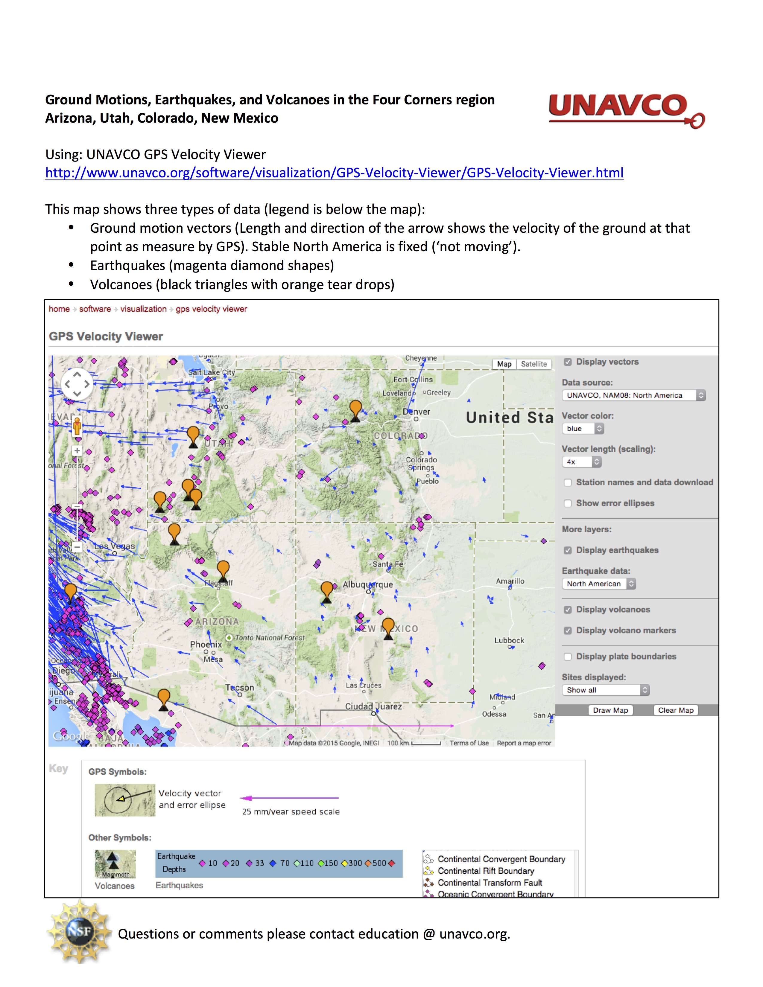 GPS station locations and vectors in the Four Corners region.