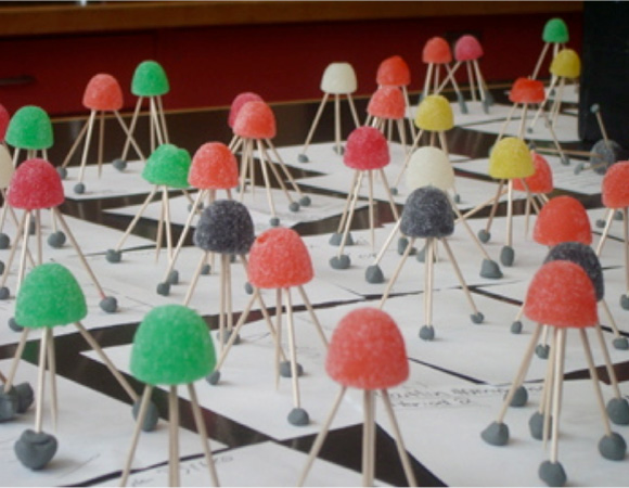 GPS monuments modeled with gumdrops.