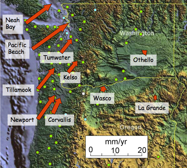 map of Cascadia showing tectonic motions