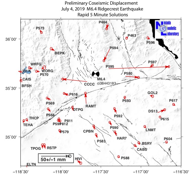 Preliminary coseismic horizontal vector displacements for the 4 July 2019 M 6.4 event