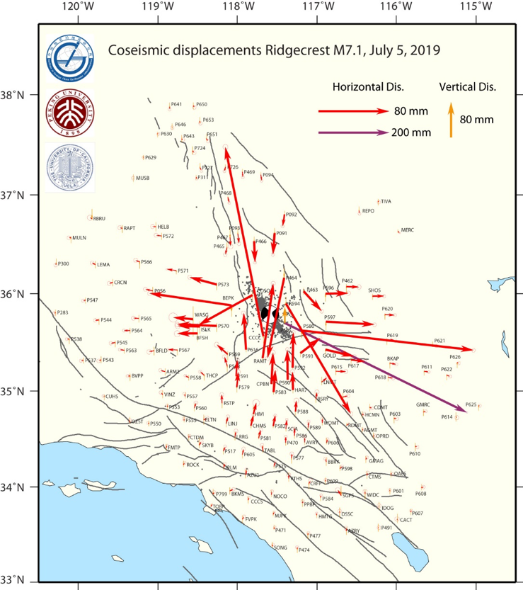 GPS derived coseismic displacements of Mw7.1 mainshock