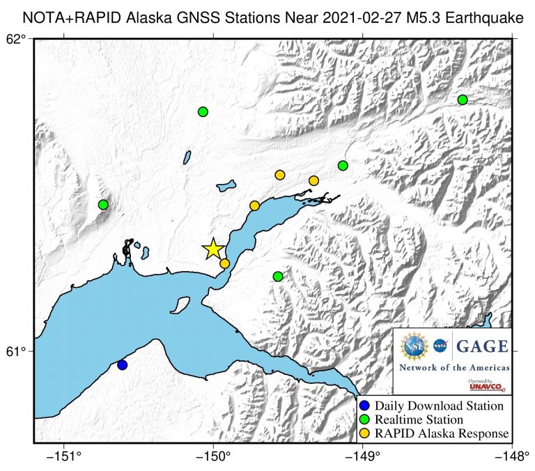 map showing stations near epicenter