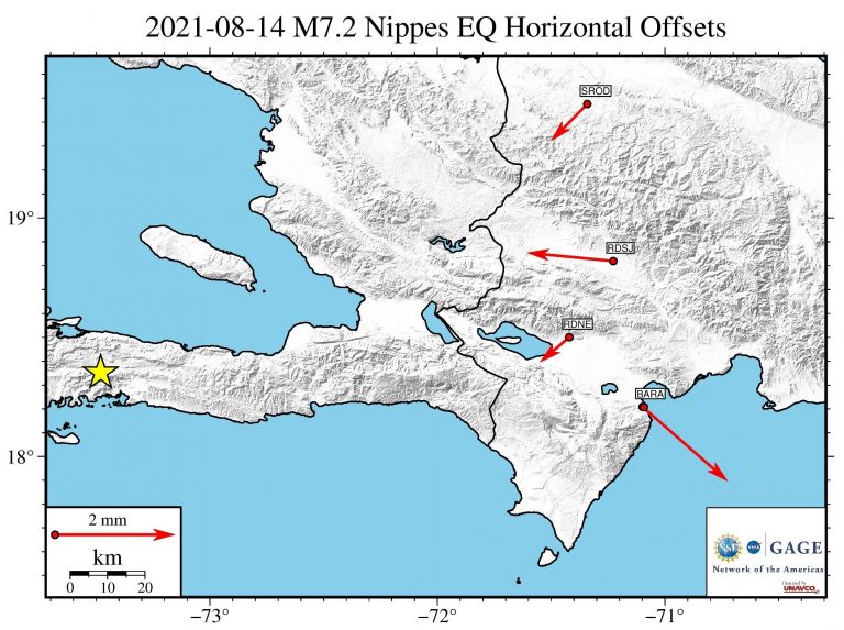 map showing offset vectors for severals stations