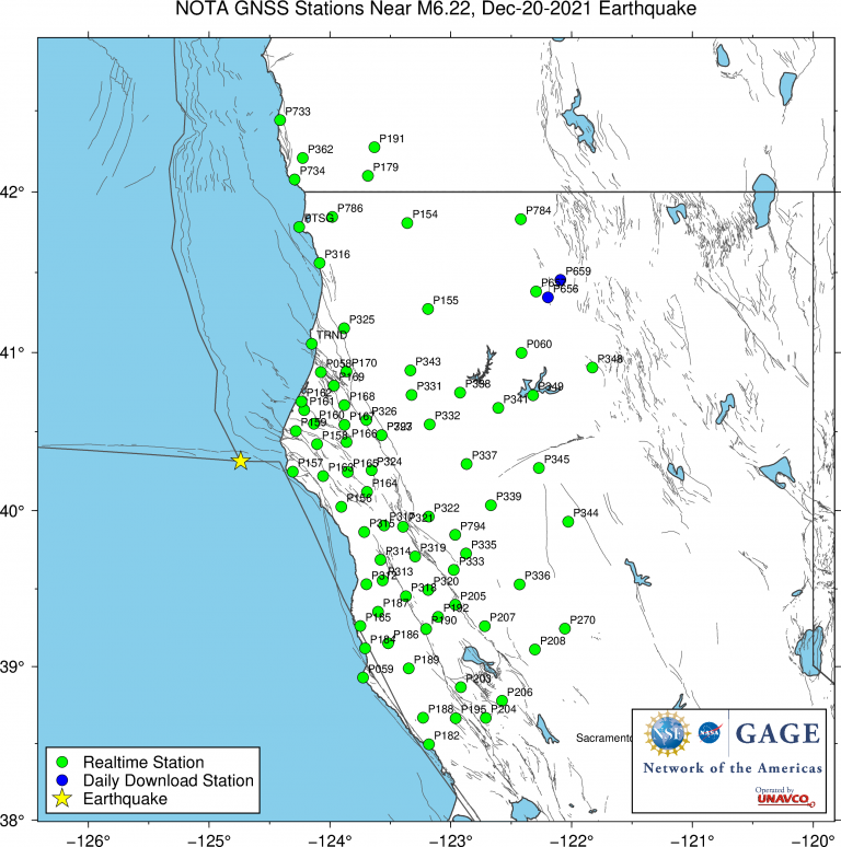 map of epicenter and nearby stations