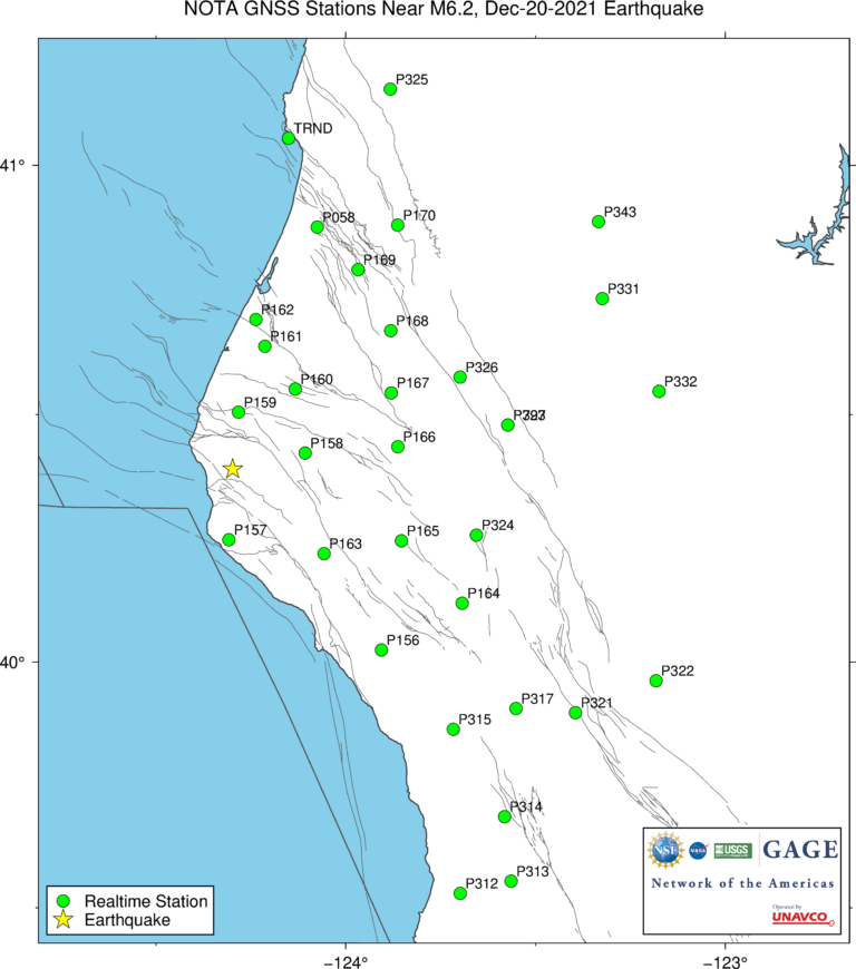 map of epicenter and nearby stations