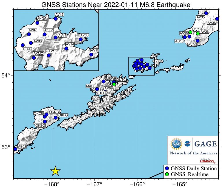 map showing stations nearest the earthquake