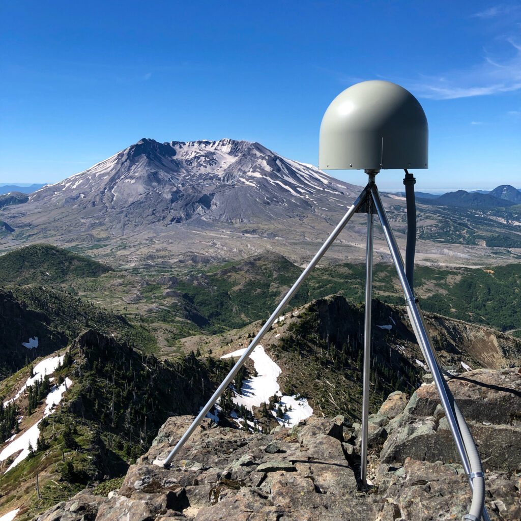GPS antenna with Mt St Helens in background