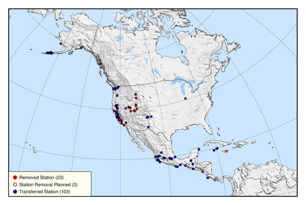 map of North America showing station locations