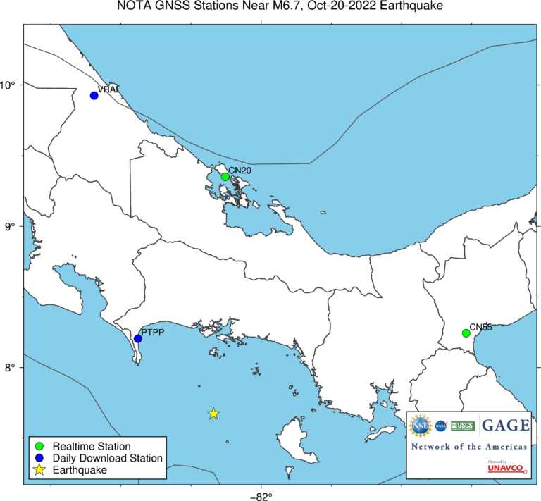 map showing epicenter and nearest stations