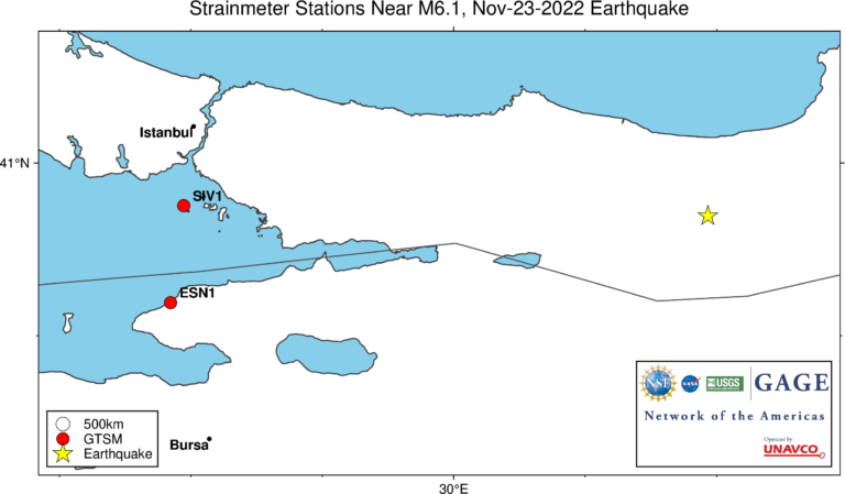 map showing epicenter and stations